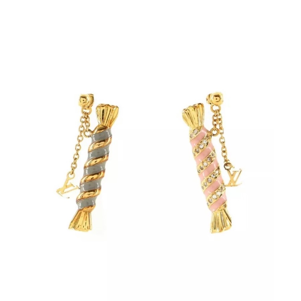 LouisVuitton Monogram LV Logo Candy Drop Earrings Crystal Embellished